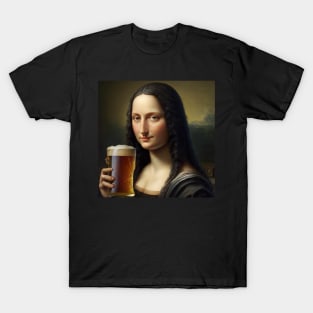 Mona Lisa Drinking Draught Beer T-Shirt